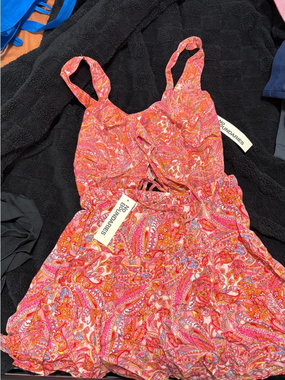 No Boundaries Pink & Orange Paisley Skirted Romper